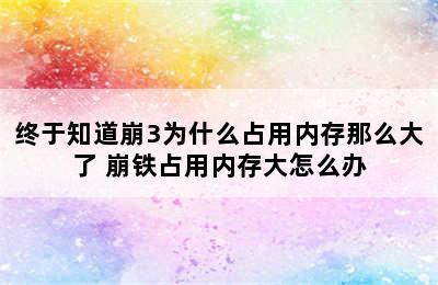 终于知道崩3为什么占用内存那么大了 崩铁占用内存大怎么办